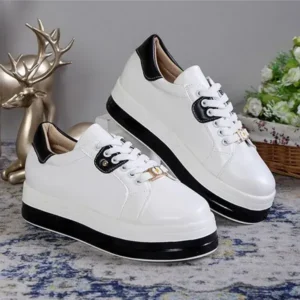 Hillsupshoes Women Fashion Round Toe Platform Colorblock Lace-Up Low Top Sneakers