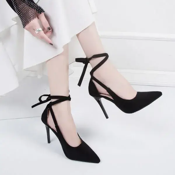 Hillsupshoes Women Fashion Solid Color Plus Size Strap Pointed Toe Suede High Heel Sandals Pumps