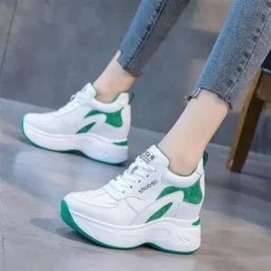 Hillsupshoes Women Fashion Round Toe Platform Medium Heel Lace-Up Colorblock Sneakers