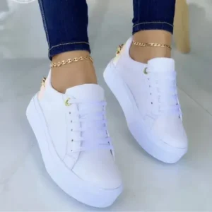 Hillsupshoes Women Fashion Round Toe Platform Lace Up Solid Color Sneakers