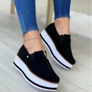 Hillsupshoes Women Fashion Retro Style Elastic Band Thick Sole Solid Color Mid-Slip Sneakers