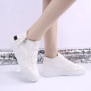 Hillsupshoes Women Fashion Round Toe Mid-Top Canvas Raw Edge Elastic Sneakers