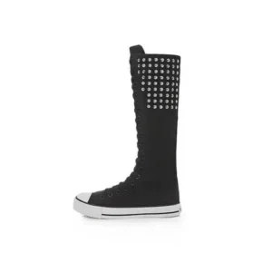 Hillsupshoes Women Fashion Rivet Decor Side Zipper Canvas High Boots