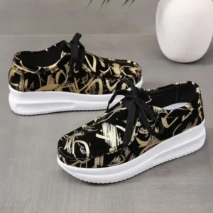 Hillsupshoes Casual Graffiti Round Toe Platform Plus Size Sneakers