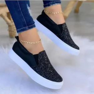 Hillsupshoes Thick Sole Casual Sequined Shoes Women Flat Shoes