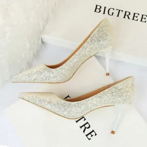 Hillsupshoes Women Fashion Plus Size Sexy Sequin Point-Toe Shoes