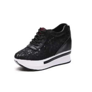 Hillsupshoes Women Sexy Lace Design Lace-Up Breathable Wedge Platform Sneakers