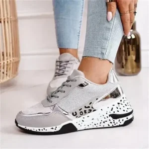 Hillsupshoes Women Fashion Casual Leopard Print Color Matching Lace-Up Platform Sneakers