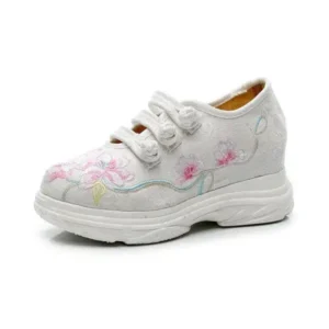 Hillsupshoes Women Casual Flower Embroidered Round Toe Platform Canvas Sneakers