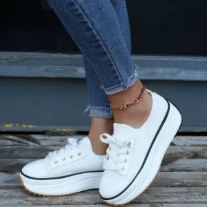 Hillsupshoes Women Simple Casual Knit Upper Thick-Soled Lace-Up Sneakers