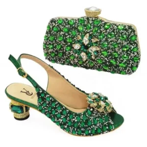 Hillsupshoes Fashion Rhinestone Design Party Women High Heel Peep Toe Sandals And Clutch Evening Bag Set