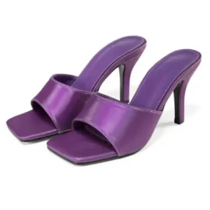 Hillsupshoes Women Sexy Square Head Purple Stiletto Slippers