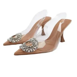 Hillsupshoes Summer Women Fashion Plus Size Pointed Toe Rhinestone Transparent Heeled Sandals