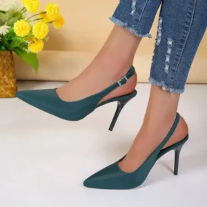 Hillsupshoes Summer Women Fashion Plus Size Elegant Pointed Toe Strap Buckle Sling Back Stiletto Heel PU Sandals