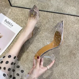 Hillsupshoes Women Fashion Sexy Rhinestone Decorative Pointed Toe Transparent High Heel Sandals