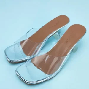 Hillsupshoes Women Fashion Casual Square Toe Transparent Design Mid Heel Slippers