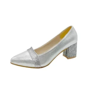 Hillsupshoes Women Fashion Casual Sequins Pointed Toe Pumps With Chunky Heels