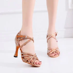 Hillsupshoes Women Fashion Solid Color Suede Rhinestone High Heel Ankle Strap Buckle Sandals