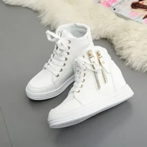 Hillsupshoes Women Fashion Solid Color Side Zipper Lace-Up Round Head Thick-Soled Sneakers