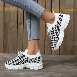 Hillsupshoes Summer Women Fashion Casual Geometric Print Fly-Woven Lace-Up Sneakers