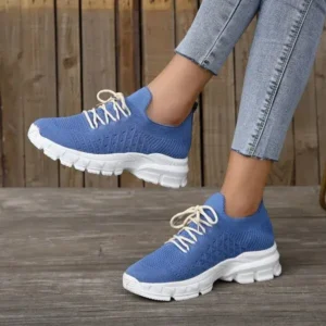 Hillsupshoes Women Fashion Casual Breathable Flying Woven Lace-Up Thick-Soled Sneakers