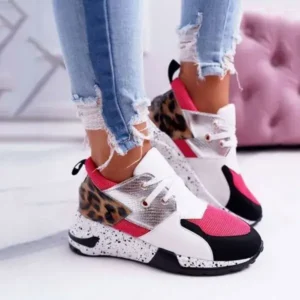 Hillsupshoes Women Casual Leopard Printed Patchwork Lace Up Sneakers