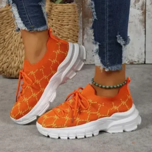 Hillsupshoes Women Fashion Plus Size Casual Flying Woven Lace-Up Round Toe Sneakers