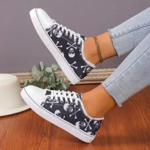 Hillsupshoes Women Casual Fashion 3D Print Denim Canvas Sneakers