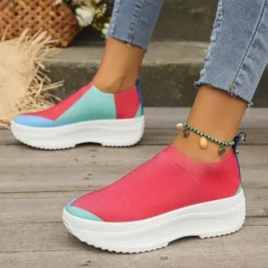 Hillsupshoes Women Fashion Casual Color Blocking Fly-Woven Thick-Soled Sneakers