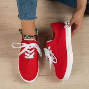 Hillsupshoes Women Fashion Casual Solid Color Lace-Up Canvas Shoes