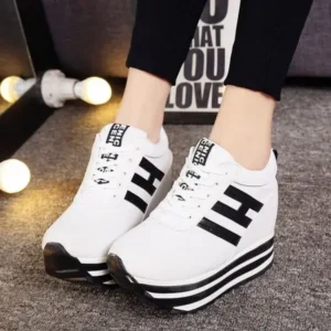 Hillsupshoes Women Fashion Casual Letter Printed Lace-Up Thick-Soled Sneakers