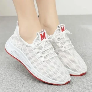 Hillsupshoes Women Fashion Mesh Solid Color Lace-Up Sneakers