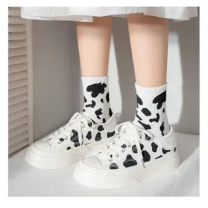 Hillsupshoes Women Fashion Platform Cute Cow Pattern Lace-Up Sneakers