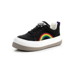 Hillsupshoes Women Fashion Casual Rainbow Color Block Platform Canvas Platform Shoes