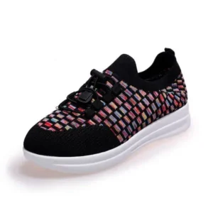 Hillsupshoes Women Fashion Low-Top Lace-Up Platform Color-Block Fly-Knit Sneakers