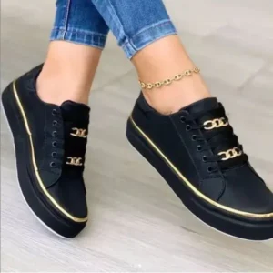 Hillsupshoes Women Thick Bottom Chain Casual Round Toe Fashion Pu Sneakers