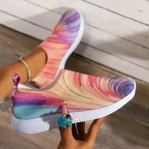 Hillsupshoes Women Fashion Round Multicolor Gradient Rainbow Mesh Sneakers